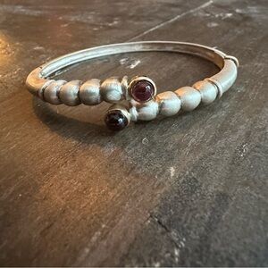 80s VTG 925 Silver & Tourmaline Bracelet with 18k gold trim.